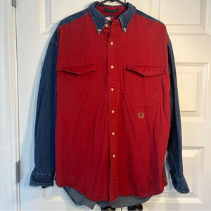 Vintage Tommy Hilfiger Mens Large Long Sleeve Denim Button Up Shirt Pockets